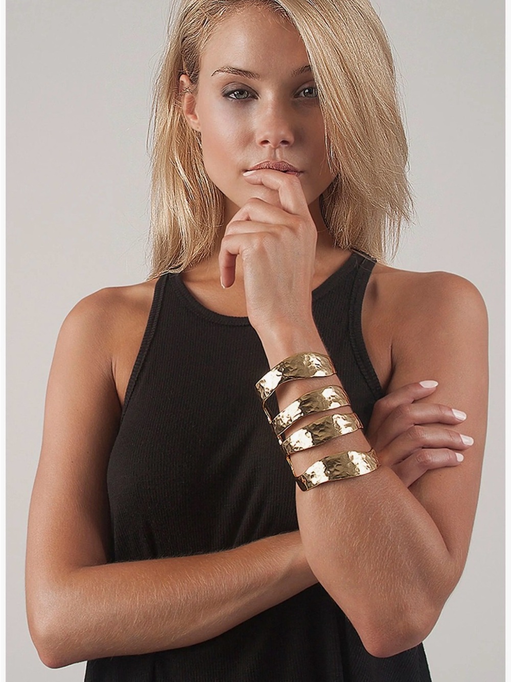 Hammered Gold Cuff Bracelet - Women's Statement Jewelry
